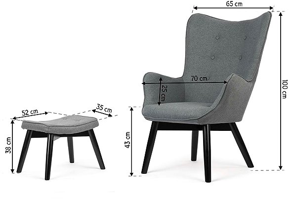 Sofotel 2040 Norse Wingback Armchair with Footstool, Grey .