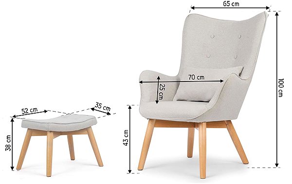 Sofotel 2041 Norse Wingback Armchair with Footstool, Light Grey .