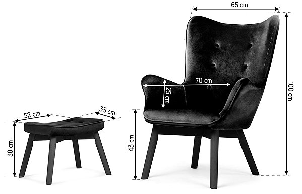 Sofotel 2047 Norse Wingback Armchair with Footstool, Black.