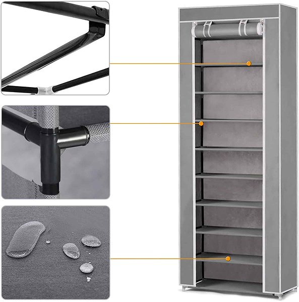 Shoe Rack Massido 680201 Textile shoe rack 28 × 58 × 175 cm, light grey ...
