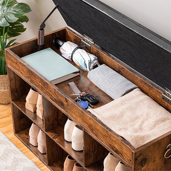 Shoe Rack Vasagle Shoe rack with bench and storage Carmio 80 cm, black-brown ...