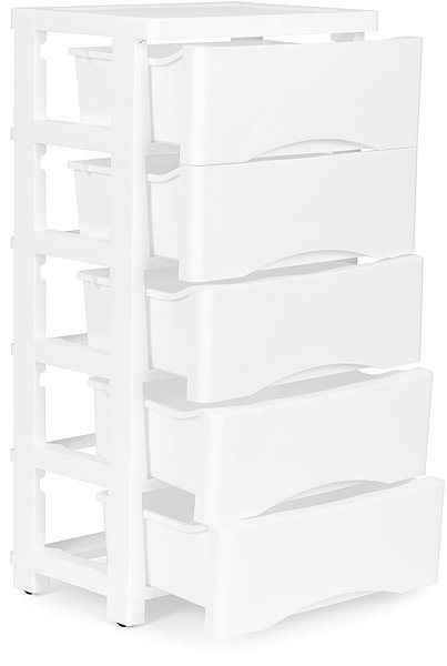 Tároló polc ModernHome PJJCBS0024-05B Tárolópolc 5 fiókkal, kerekes, 75 × 27 × 39 cm, fehér ...