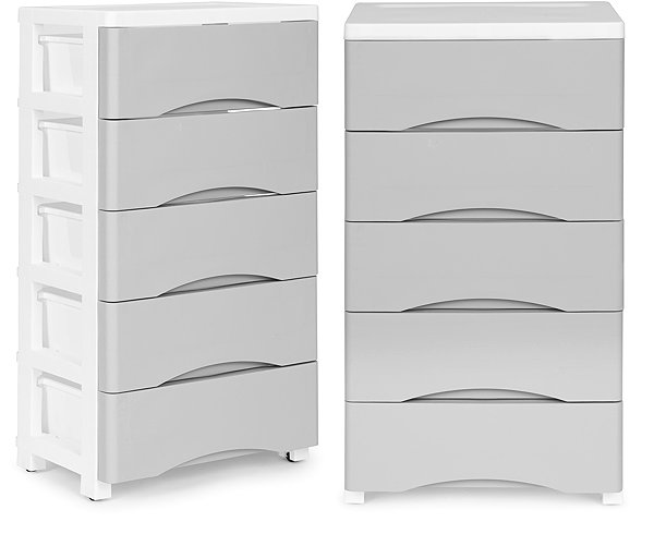 Tároló polc ModernHome PJJCBS0024-05A Tároló polc 5 fiókkal, görgőkön, 75 × 27 × 39 cm, szürke ...