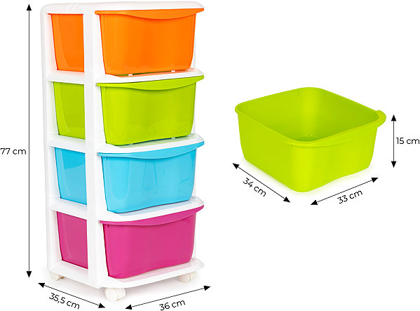 Shelving Unit ModernHome PJJCBS0012-04B Storage shelf with 4 drawers on castors ...