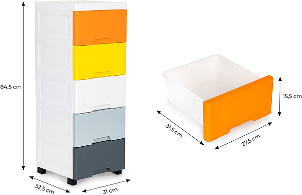 Shelving Unit ModernHome PJJCBS0022-05B Drawer shelf on castors, 5 drawers, 84,5 × 32,5 × 31 cm ...