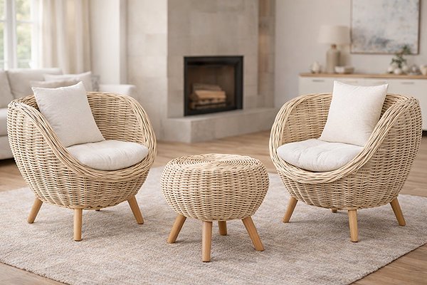 FaKOPA Penida Armchair Set Made of Brushed Rattan.