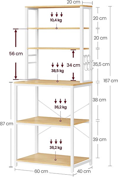 Shelving Unit Vasagle Kitchen shelf CUSTOM 167 cm, white-brown ...