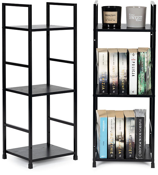 Shelving Unit ModernHome CWJ302480L Wooden shelf with metal frame and 3 shelves, black ...
