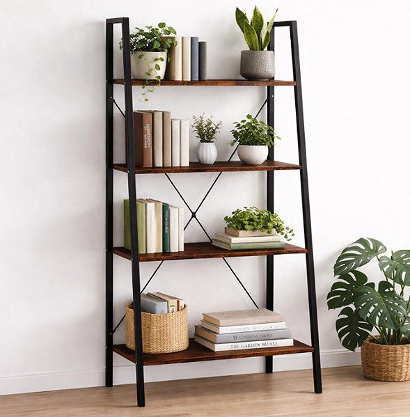 Shelving Unit Camerazar Loft multifunctional shelf, 4 levels, dark brown/black ...