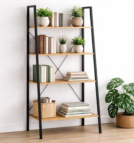 Shelving Unit Camerazar Loft multifunctional shelf, 4 levels, light brown/black ...