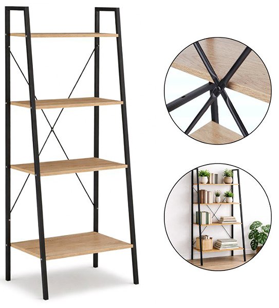 Shelving Unit Camerazar Loft multifunctional shelf, 4 levels, light brown/black ...
