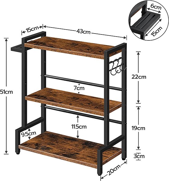 Shelving Unit Vasagle Noby Kitchen table rack 43 cm brown/black ...