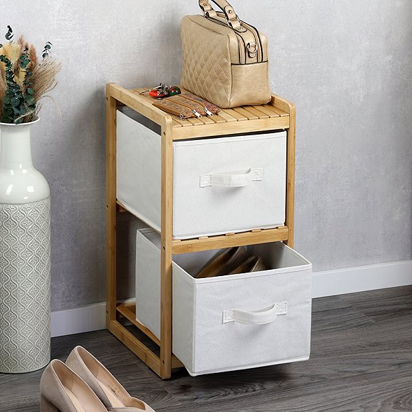 Shelving Unit KESPER Bamboo shelf with two storage boxes 29,5 × 33,5 × 57 cm ...