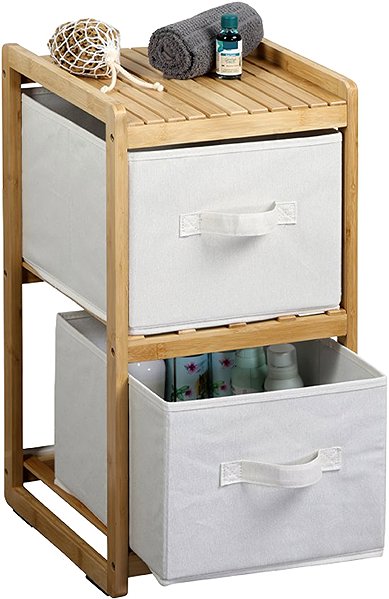 Shelving Unit KESPER Bamboo shelf with two storage boxes 29,5 × 33,5 × 57 cm ...