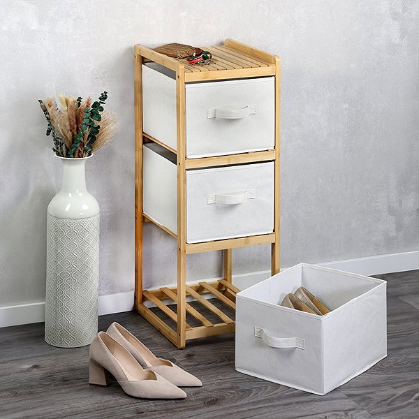 Shelving Unit KESPER Bamboo shelf with three storage boxes 29,5 × 33,5 × 87 cm ...