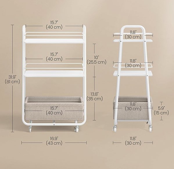 Shelving Unit Vasagle Lilea Mobile shelf with fabric basket 40 cm white/brown ...