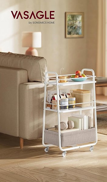 Shelving Unit Vasagle Lilea Mobile shelf with fabric basket 40 cm white/brown ...