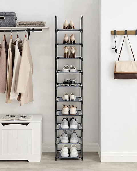Shoe Rack SONGMICS Shoe rack 10 shelves, textile shelves, 3 × 33 × 173 cm, grey ...