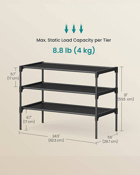 Shoe Rack SONGMICS Metal shoe rack, 3 tiers, black 29,7 × 62,3 × 53,5 cm ...