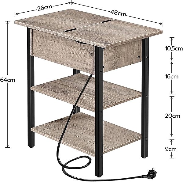 Odkladací stolík Songmics a Vasagle Odkladací stolík Frenzy 48 cm s nabíjacou stanicou, sivo-čierny ...