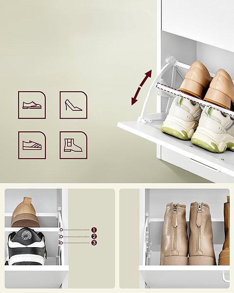 Shoe Rack Songmics and Vasagle Tilt shoe rack Klein 105,5 cm, white ...