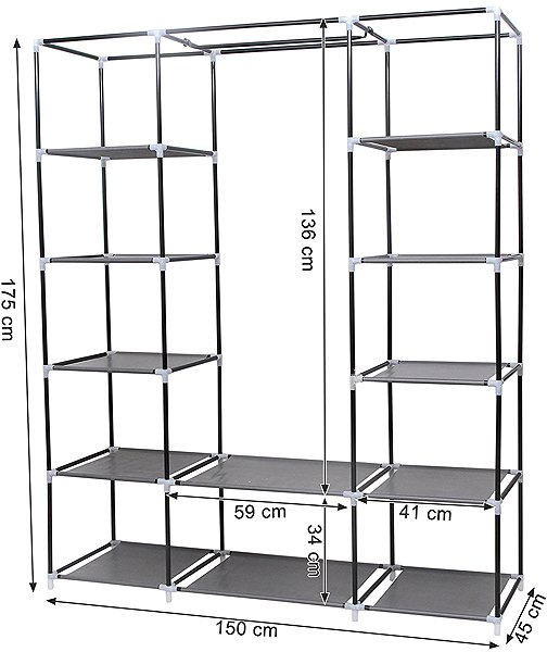 Songmics and Vasagle Snan fabric wardrobe, grey.