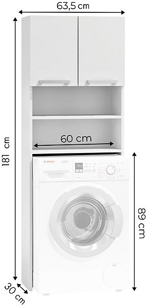 Shelving Unit ModernHome RH1908 Shelf above washing machine with shelves 181 × 63,5 × 30 cm, white ...