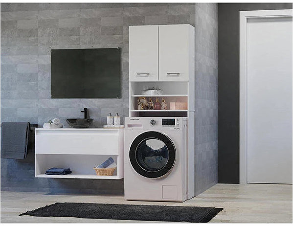 Shelving Unit ModernHome RH1908 Shelf above washing machine with shelves 181 × 63,5 × 30 cm, white ...