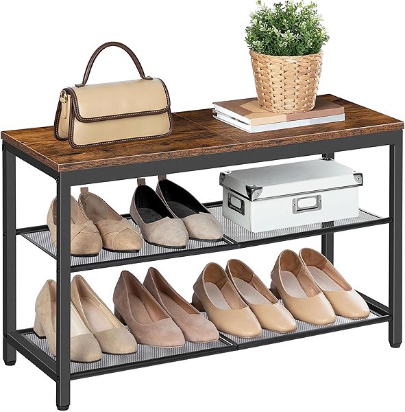 Shoe Rack Vasagle Arvel Shoe Rack with Bench 75cm, Black/Brown ...