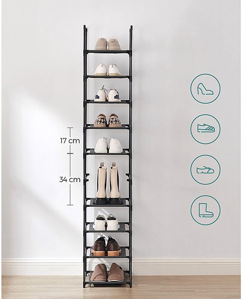 Shoe Rack SONGMICS Shoe Rack with 10 Shelves, Fabric, Black 33 × 33 × 173cm ...