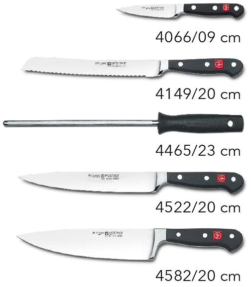 Messerset WÜSTHOF CLASSIC Messerblock hell mit 5 Messern Größentabelle