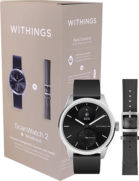 Smart Watch Withings ScanWatch 2 42mm Black with leather strap ...