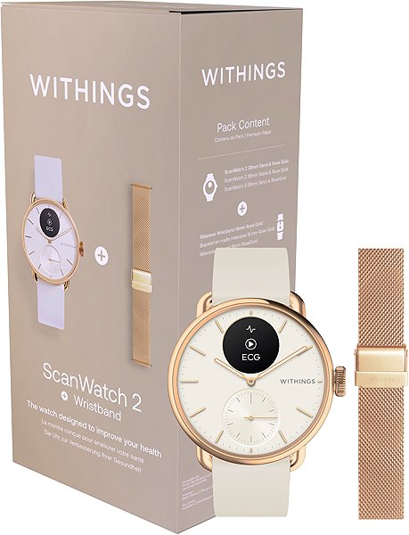 Smart Watch Withings ScanWatch 2 42mm Rose gold with Milanese tension ...