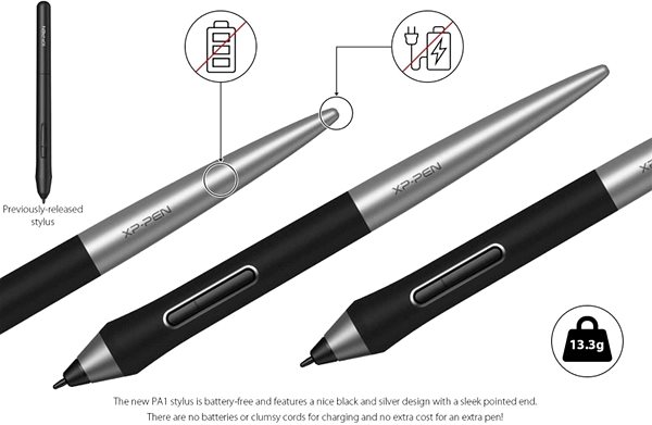 Dotykové pero (stylus) XP-Pen Pasívne pero PA1 s puzdrom a hrotmi Vlastnosti/technológia
