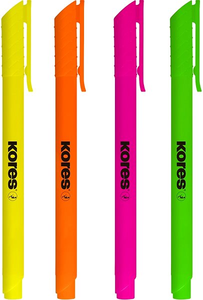 Zvýrazňovač KORES HIGH LINER – sada zvýrazňovačov (4 farby – žltá, ružová, oranžová, zelená) Screen