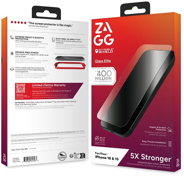 Glass Screen Protector ZAGG InvisibleShield Glass Elite Apple iPhone 16/15 ...