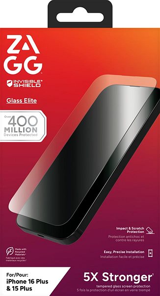 Glass Screen Protector ZAGG InvisibleShield Glass Elite Apple iPhone 16 Plus/15 Plus ...
