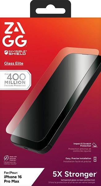 Glass Screen Protector ZAGG InvisibleShield Glass Elite Apple iPhone 16 Pro Max ...