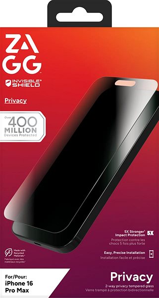 Glass Screen Protector ZAGG InvisibleShield Glass Elite Privacy 360 Apple iPhone 16 Pro ...