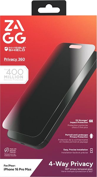 Glass Screen Protector ZAGG InvisibleShield Glass Elite Privacy 360 Apple iPhone 16 Pro Max ...