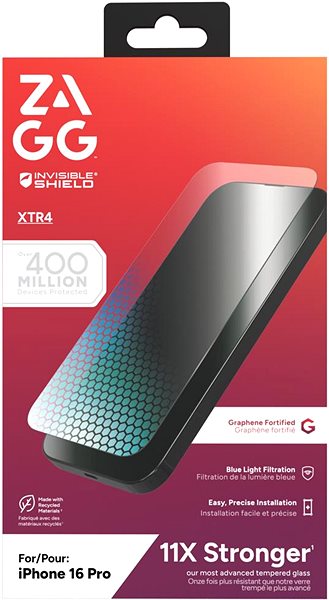 Glass Screen Protector ZAGG InvisibleShield Glass XTR4 Apple iPhone 16 Pro ...