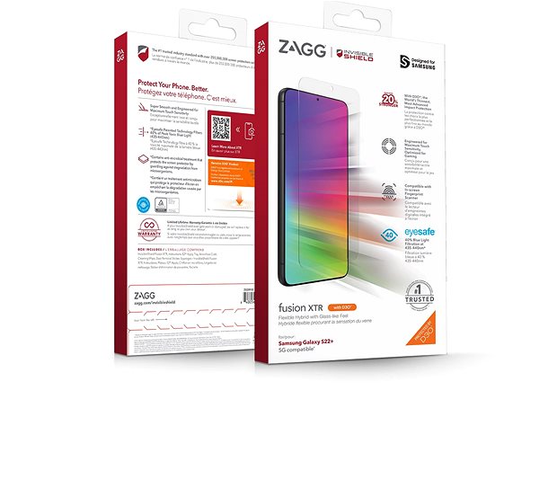 Glass Screen Protector InvisibleShield GlassFusion XTR with D3O for Samsung Galaxy S22+ 5G Packaging/box