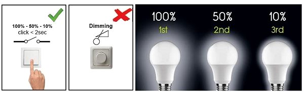 LED žiarovka SMD LED žiarovka A60 12W/230V/E27/3000K/900Lm/230°/Step Dim ...