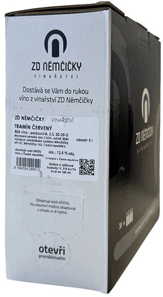 ZD Němčičky Bag in Box Tramín červený (Gewürztraminer), 3L, 12.5% vol. wine.