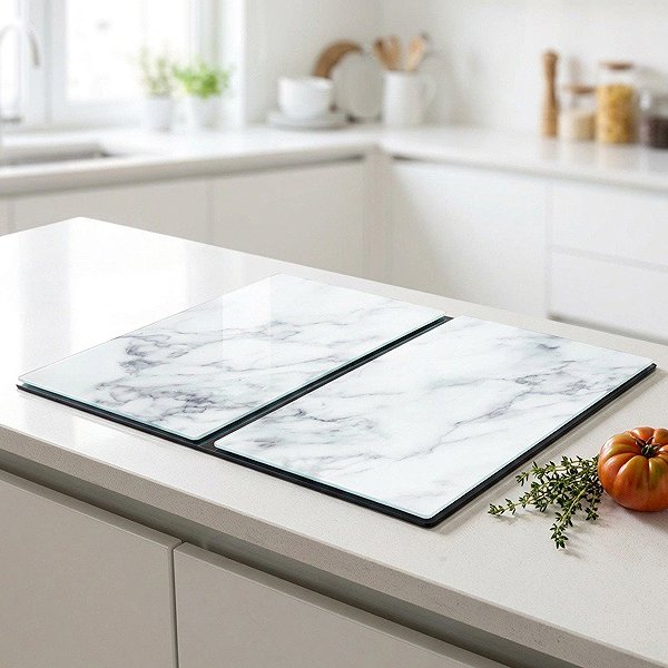 Schneidebrett ZELLER Glasschneidebrett 30 × 52 cm 2 Stück weißer Marmor Lifestyle