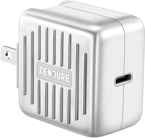 AC Adapter Zendure SuperPort 30W Wall Charger with US, UK, EU Plug Silver Lateral view