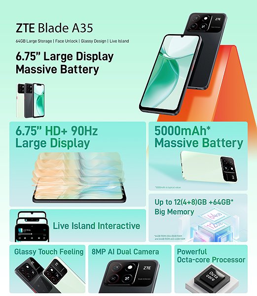 Mobile Phone ZTE Blade A35 4GB/64GB Green ...