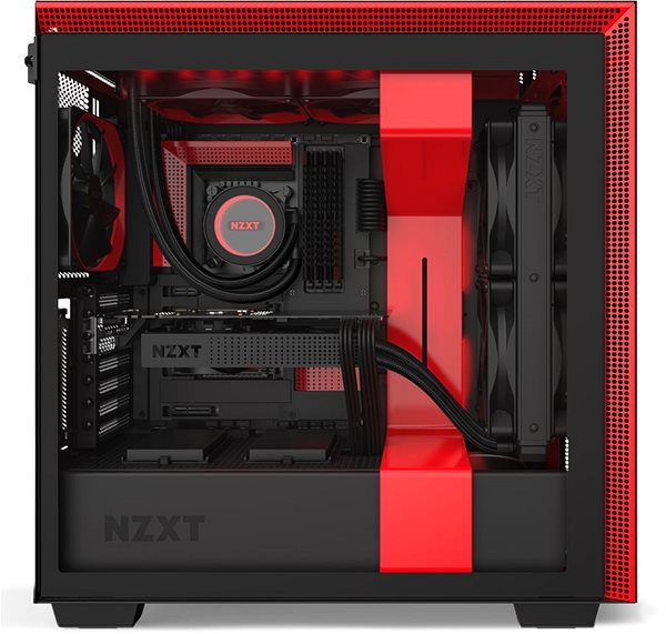 PC Case NZXT H710i Matte Black Red Lateral view