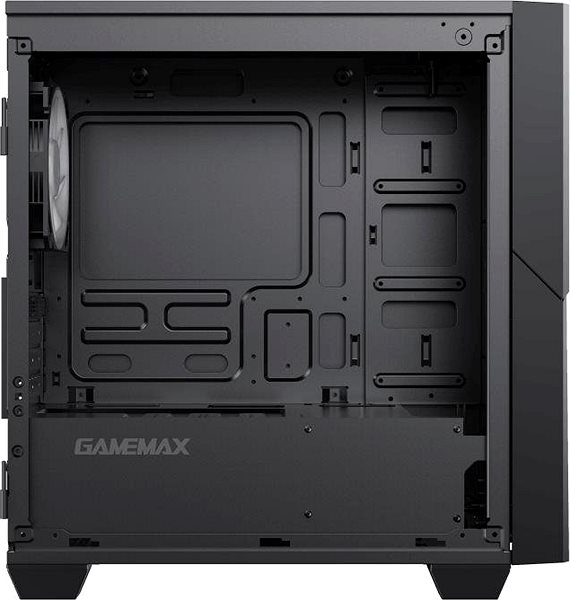 Vista lateral de la caja de computadora GameMax Cyclops negra/roja