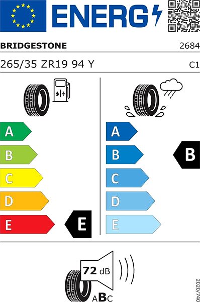 Letní pneumatika Bridgestone Potenza RE050A 265/35 R19 94 Y Energetický štítek